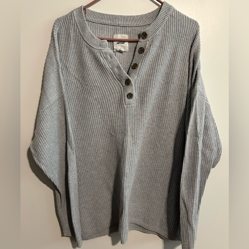 Aerie Gray Button-Up Sweater